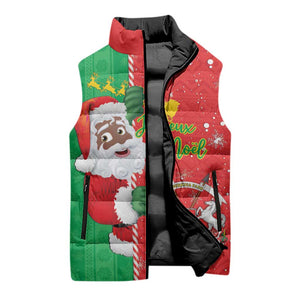 Burkina Faso Christmas Sleeveless Puffer Jacket Black Santa Joyeux Noel