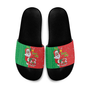 Burkina Faso Christmas Slide Sandals Black Santa Joyeux Noel