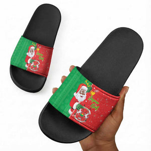 Burkina Faso Christmas Slide Sandals Black Santa Joyeux Noel