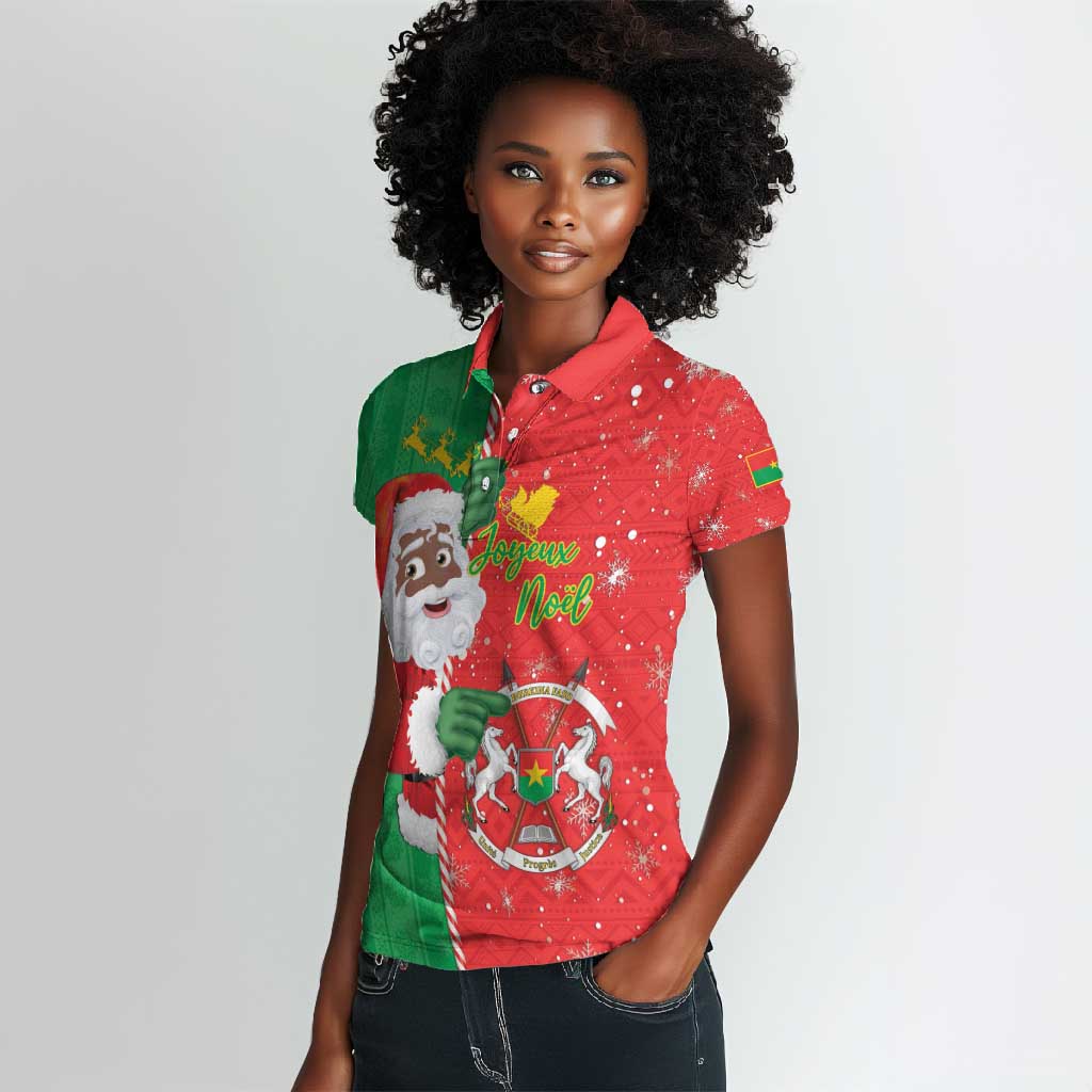 Afro Christmas in Burkina Faso Women Polo Shirt Black Santa Joyeux Noel - African Pride