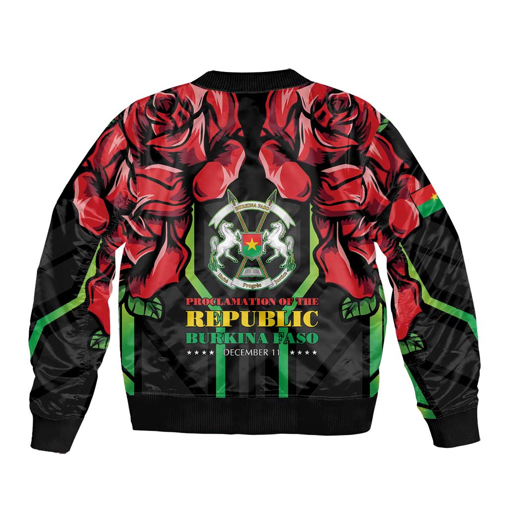 Afro Burkina Faso Republic Day Bomber Jacket Coat Of Arms With Rose - Sporty Style - African Pride