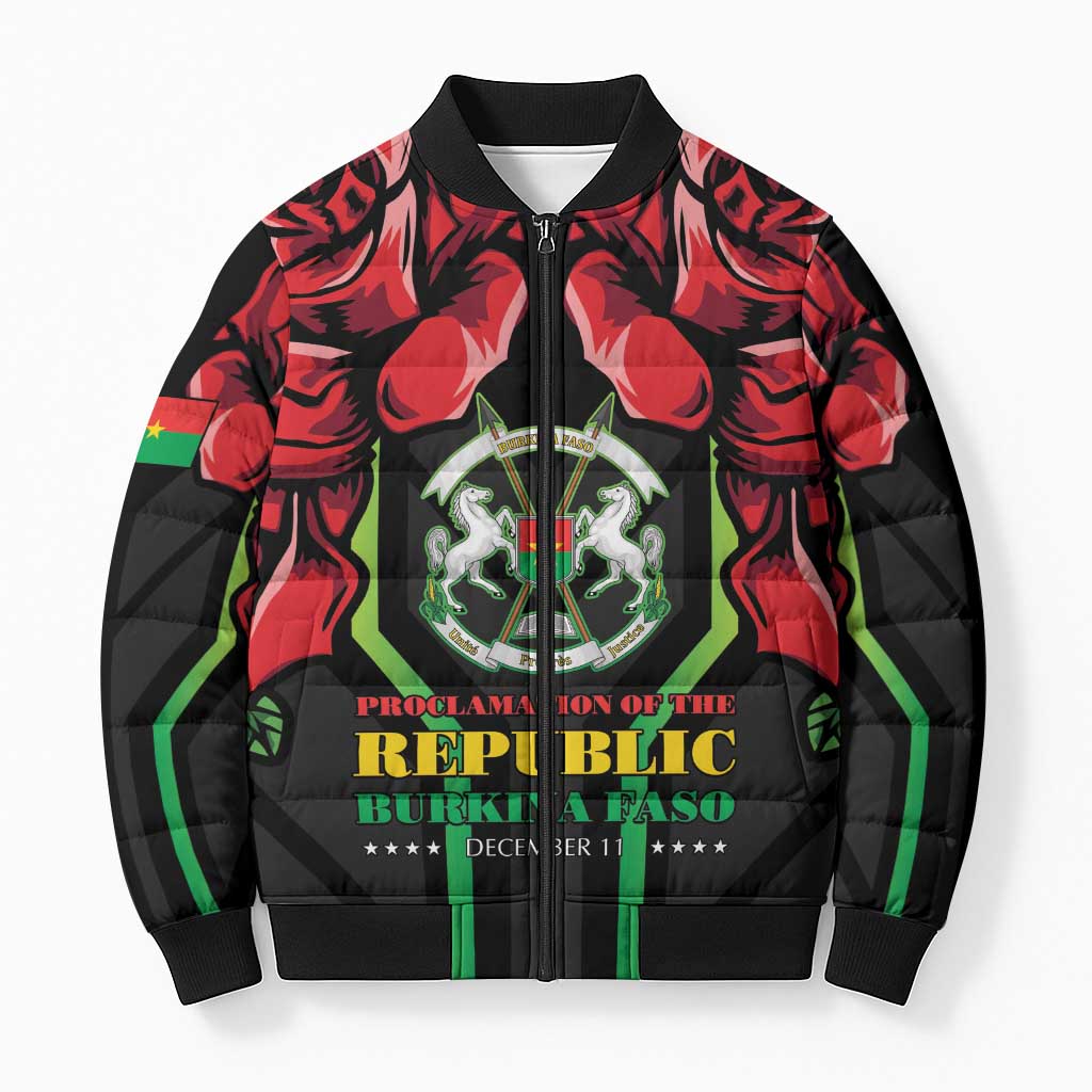 Burkina Faso Republic Day Bomber Puffer Jacket Coat Of Arms With Rose