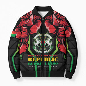 Burkina Faso Republic Day Bomber Puffer Jacket Coat Of Arms With Rose
