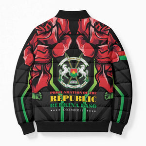 Burkina Faso Republic Day Bomber Puffer Jacket Coat Of Arms With Rose