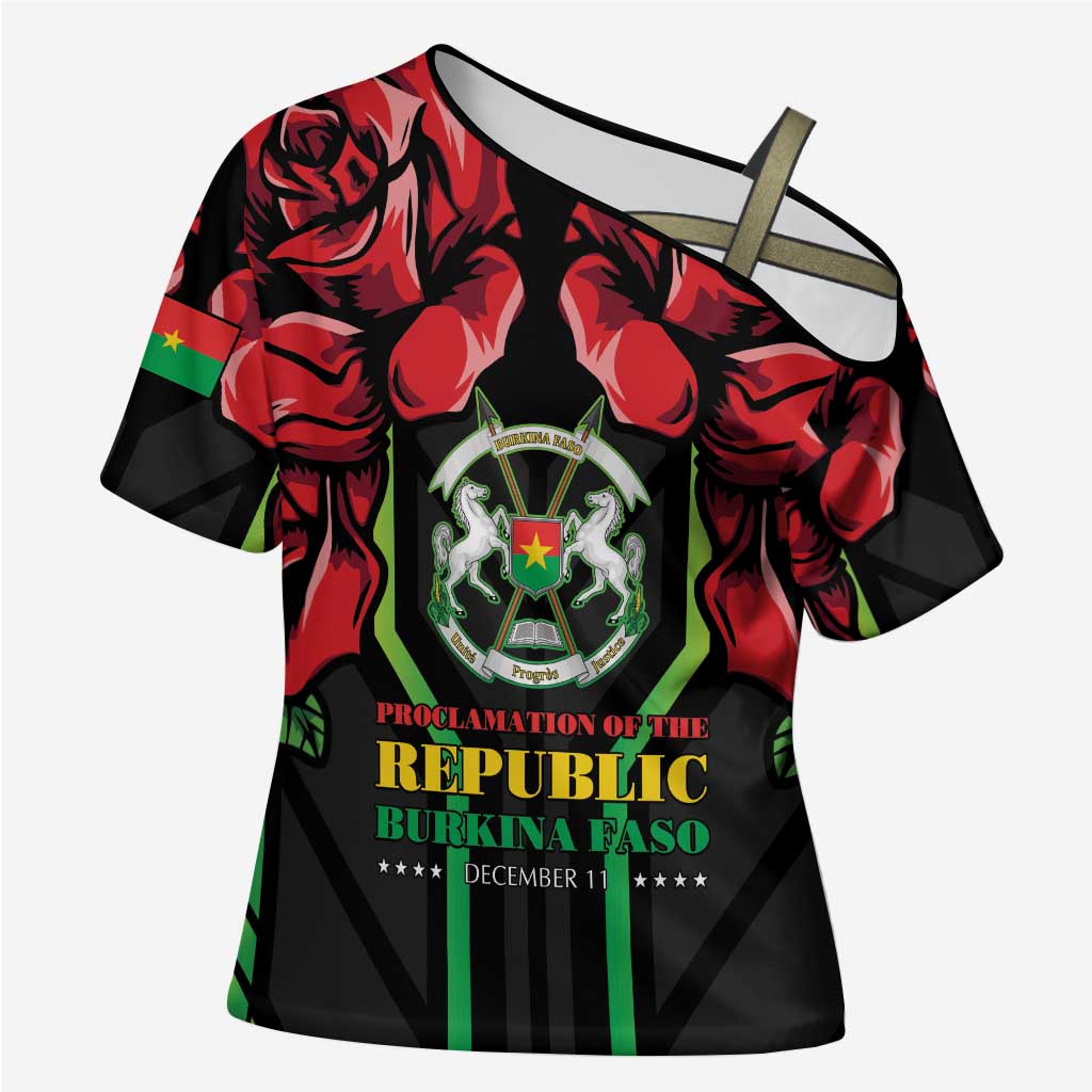 Burkina Faso Republic Day Cross Shoulder Shirt Coat Of Arms With Rose