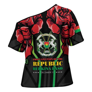 Burkina Faso Republic Day Cross Shoulder Shirt Coat Of Arms With Rose