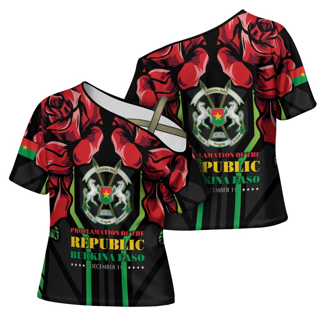 Burkina Faso Republic Day Cross Shoulder Shirt Coat Of Arms With Rose