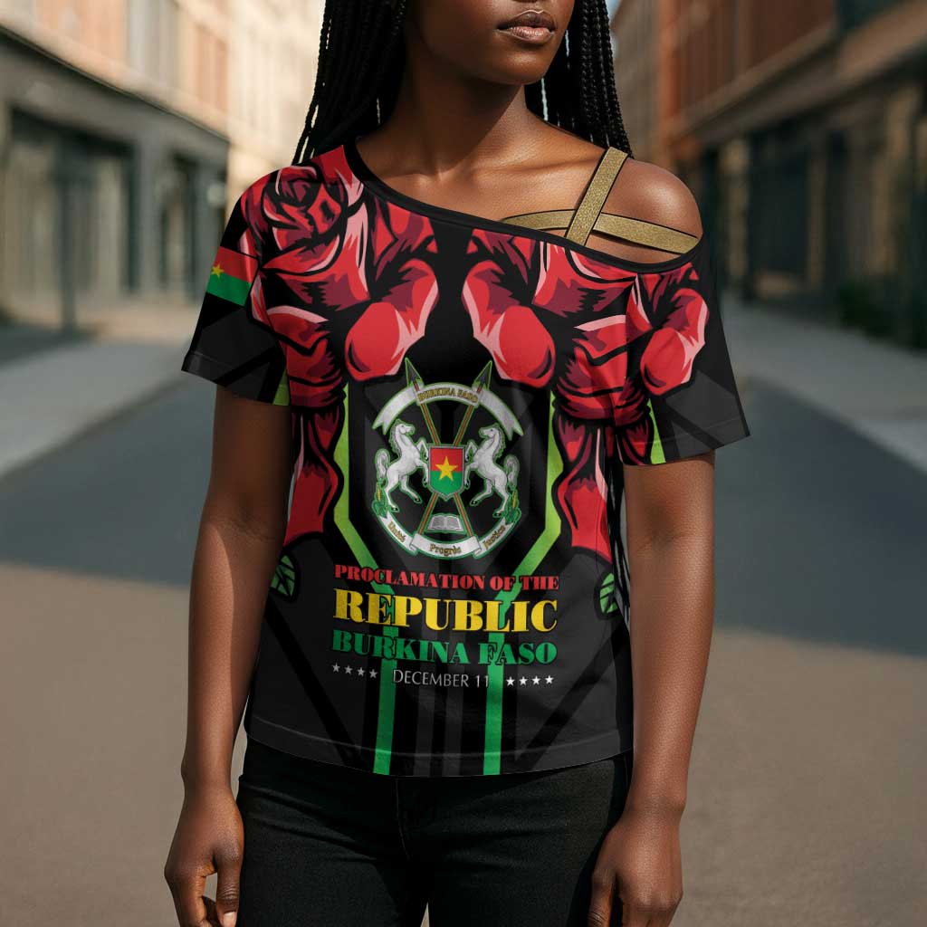 Burkina Faso Republic Day Cross Shoulder Shirt Coat Of Arms With Rose