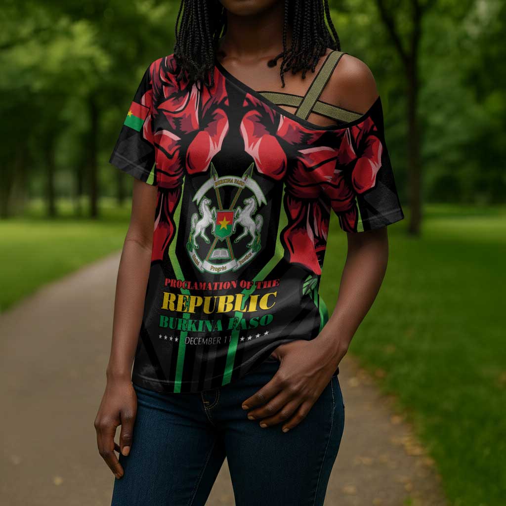 Burkina Faso Republic Day Cross Shoulder Shirt Coat Of Arms With Rose