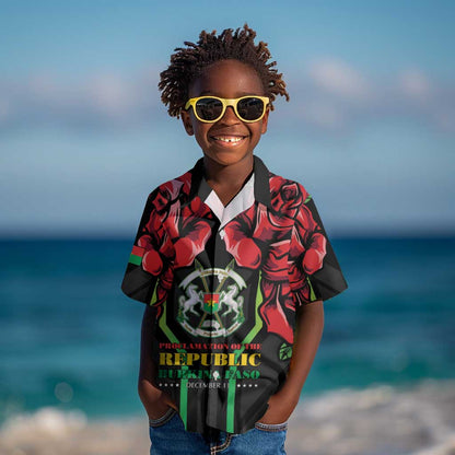 Afro Burkina Faso Republic Day Kid Hawaiian Shirt Coat Of Arms With Rose - Sporty Style - African Pride