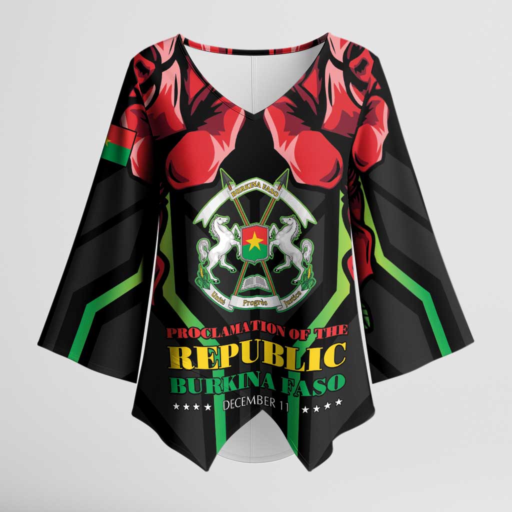 Burkina Faso Republic Day Kimono Sleeve Blouse Coat Of Arms With Rose