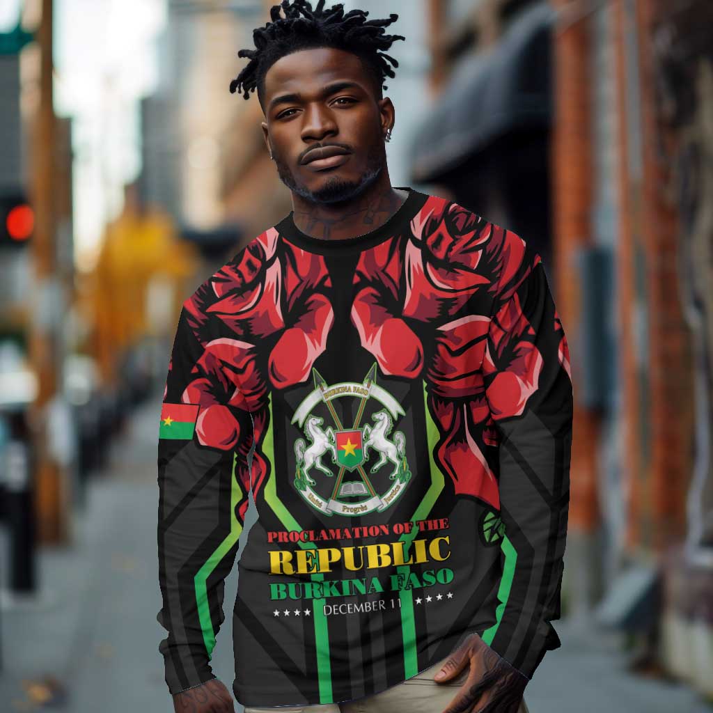 Afro Burkina Faso Republic Day Long Sleeve Shirt Coat Of Arms With Rose - Sporty Style - African Pride
