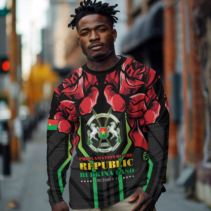 Afro Burkina Faso Republic Day Long Sleeve Shirt Coat Of Arms With Rose - Sporty Style - African Pride