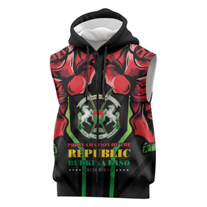 Afro Burkina Faso Republic Day Sleeveless Zip Hoodie Coat Of Arms With Rose - Sporty Style - African Pride