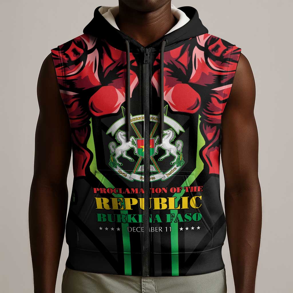 Afro Burkina Faso Republic Day Sleeveless Zip Hoodie Coat Of Arms With Rose - Sporty Style - African Pride
