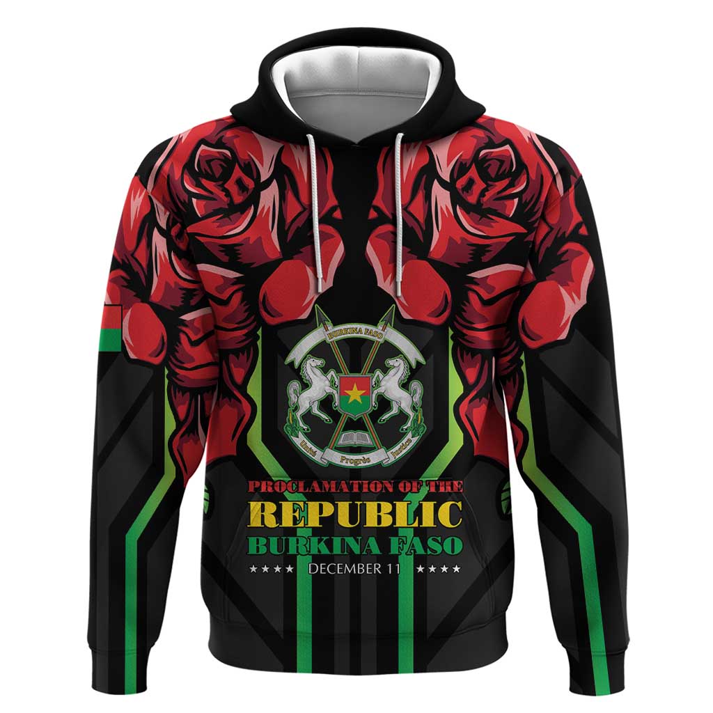 Afro Burkina Faso Republic Day Zip Hoodie Coat Of Arms With Rose - Sporty Style - African Pride