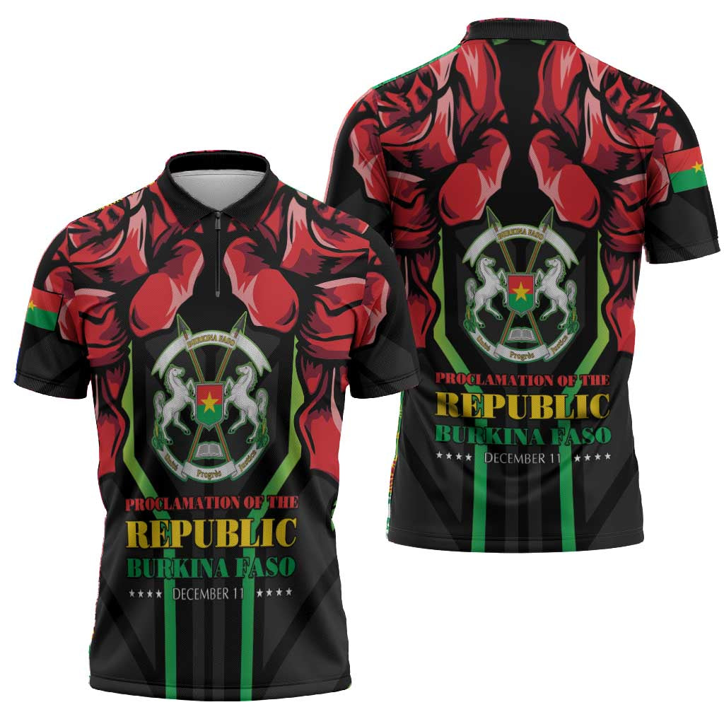 Burkina Faso Republic Day Zipper Polo Shirt Coat Of Arms With Rose