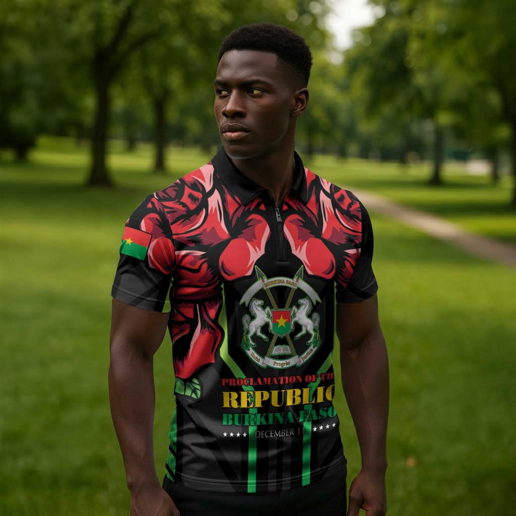 Burkina Faso Republic Day Zipper Polo Shirt Coat Of Arms With Rose