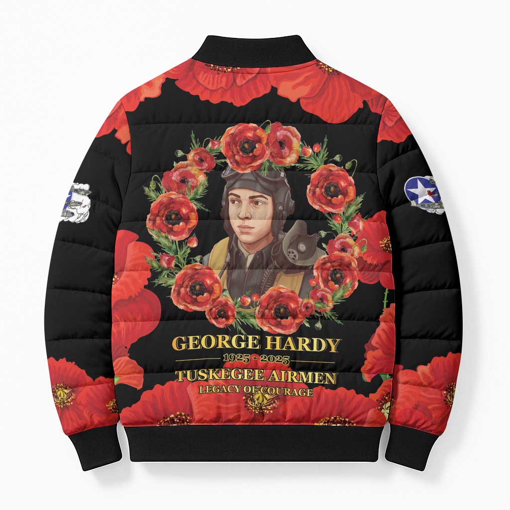 George Hardy Tuskegee Memorial Bomber Puffer Jacket Red Tail Pilots Legacy of Courage