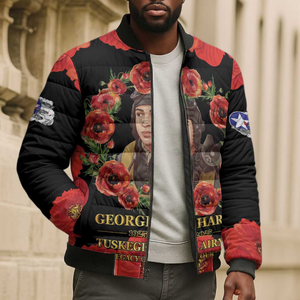 George Hardy Tuskegee Memorial Bomber Puffer Jacket Red Tail Pilots Legacy of Courage