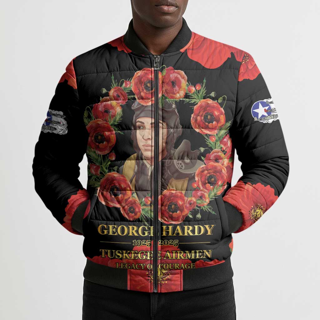 George Hardy Tuskegee Memorial Bomber Puffer Jacket Red Tail Pilots Legacy of Courage