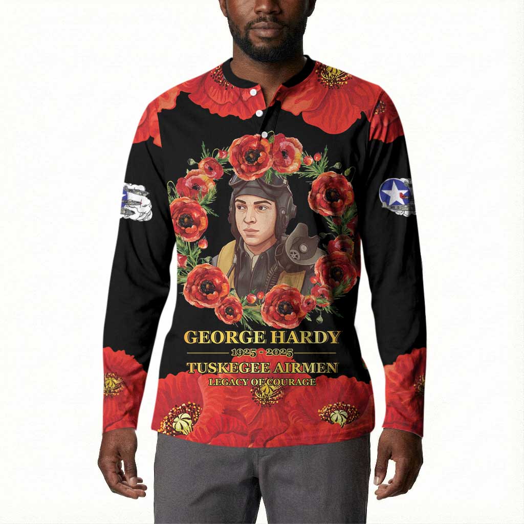 George Hardy Tuskegee Memorial Button Sweatshirt Red Tail Pilots Legacy of Courage