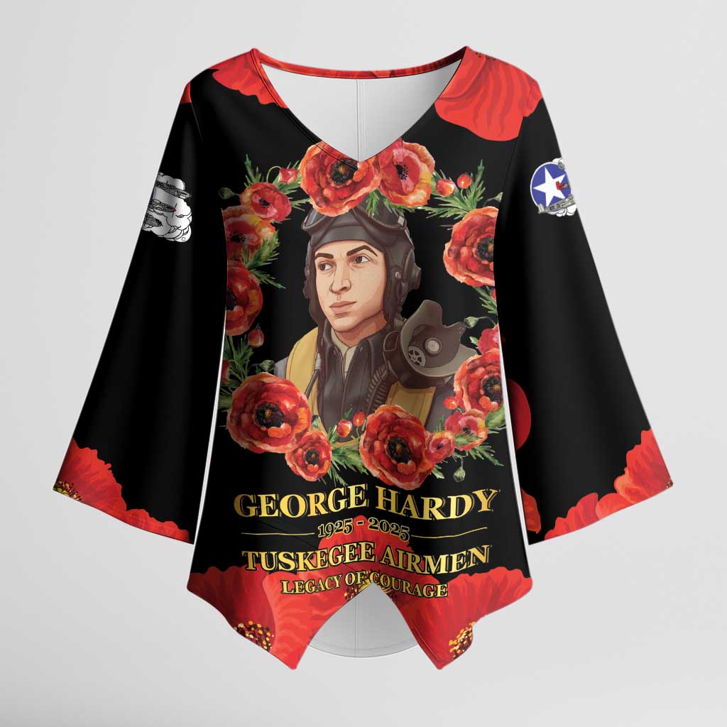 George Hardy Tuskegee Memorial Kimono Sleeve Blouse Red Tail Pilots Legacy of Courage