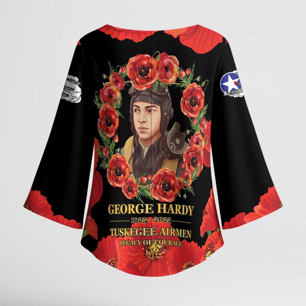 George Hardy Tuskegee Memorial Kimono Sleeve Blouse Red Tail Pilots Legacy of Courage