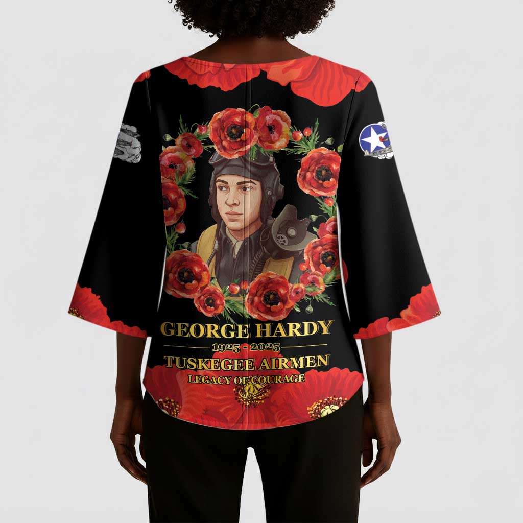 George Hardy Tuskegee Memorial Kimono Sleeve Blouse Red Tail Pilots Legacy of Courage