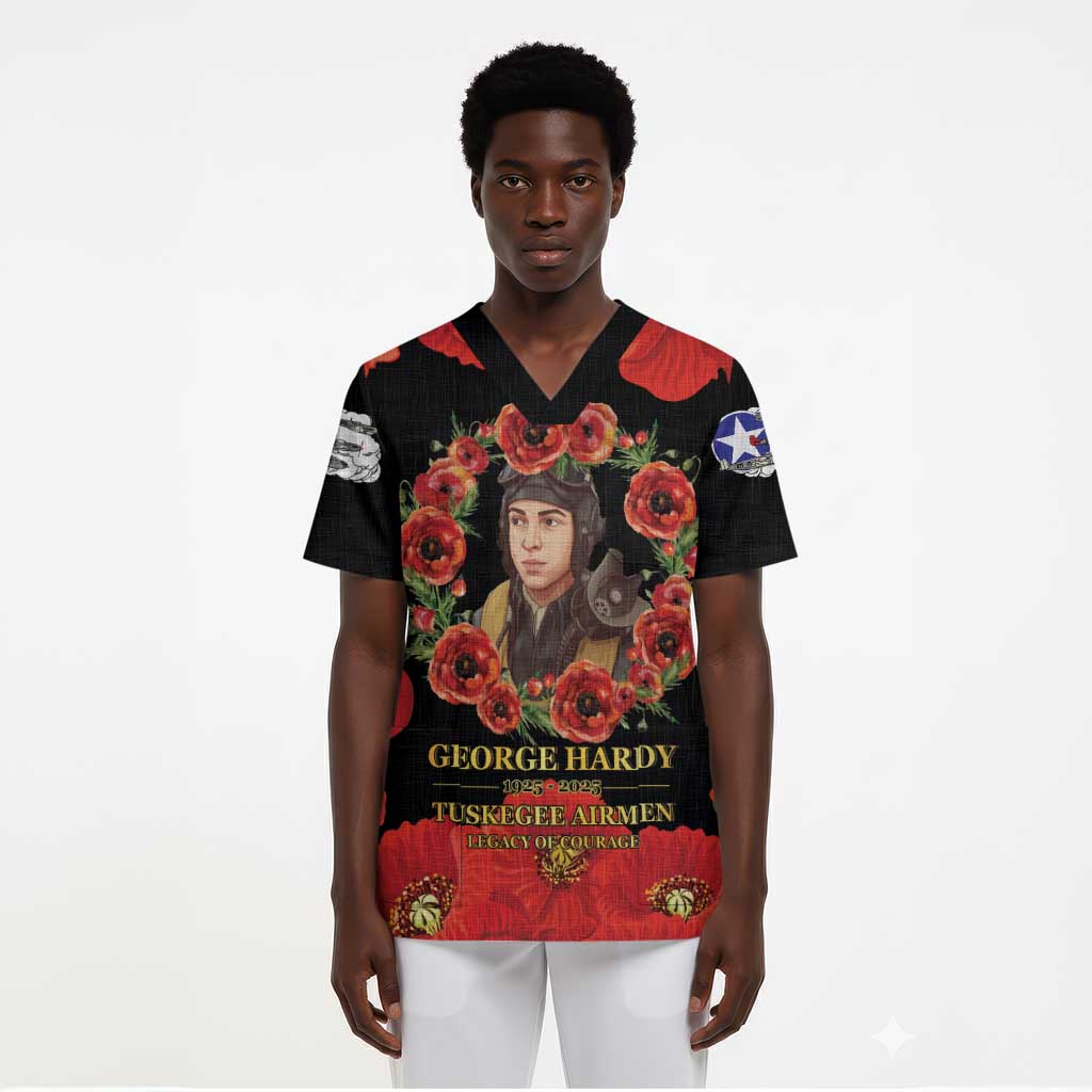 George Hardy Tuskegee Memorial Scrub Top Red Tail Pilots Legacy of Courage - African Pride