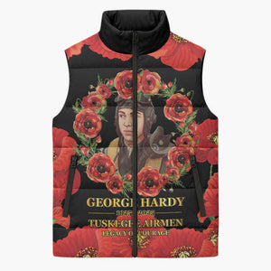 George Hardy Tuskegee Memorial Sleeveless Puffer Jacket Red Tail Pilots Legacy of Courage