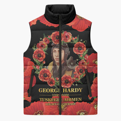 George Hardy Tuskegee Memorial Sleeveless Puffer Jacket Red Tail Pilots Legacy of Courage