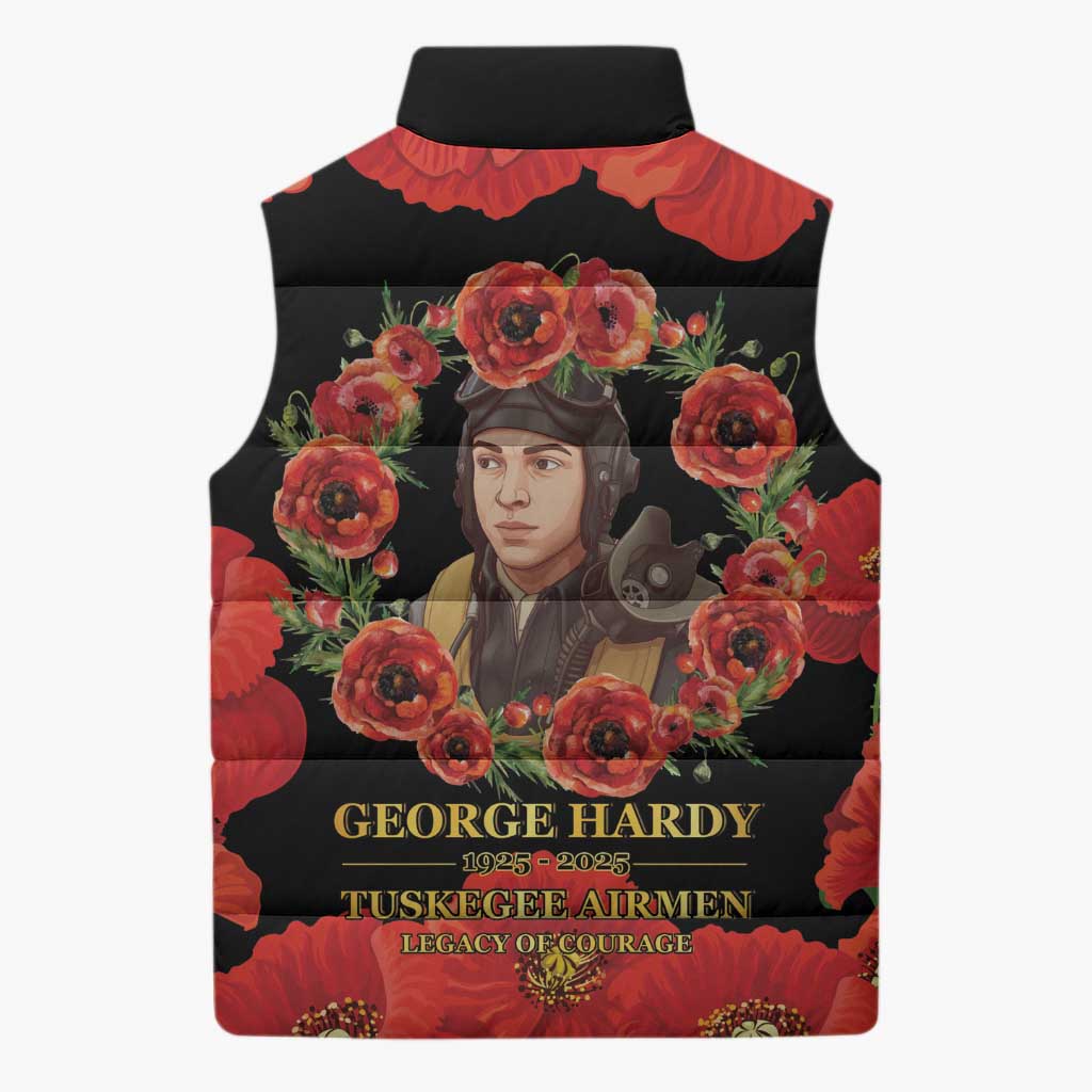 George Hardy Tuskegee Memorial Sleeveless Puffer Jacket Red Tail Pilots Legacy of Courage