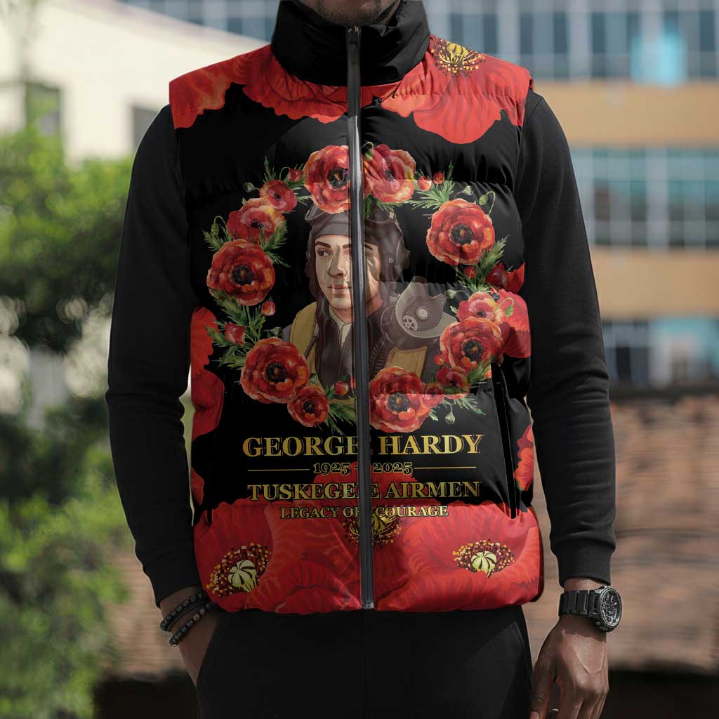 George Hardy Tuskegee Memorial Sleeveless Puffer Jacket Red Tail Pilots Legacy of Courage