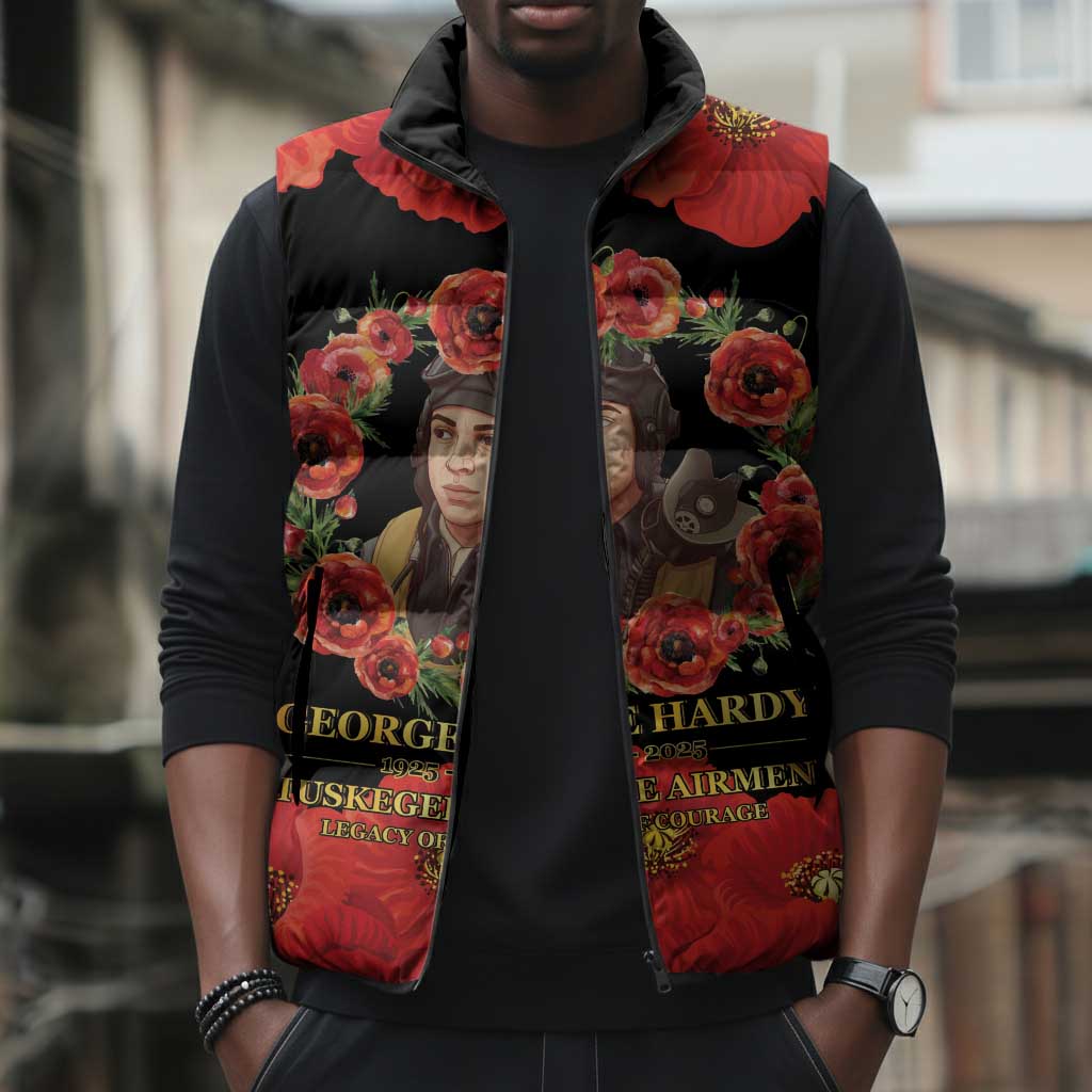 George Hardy Tuskegee Memorial Sleeveless Puffer Jacket Red Tail Pilots Legacy of Courage