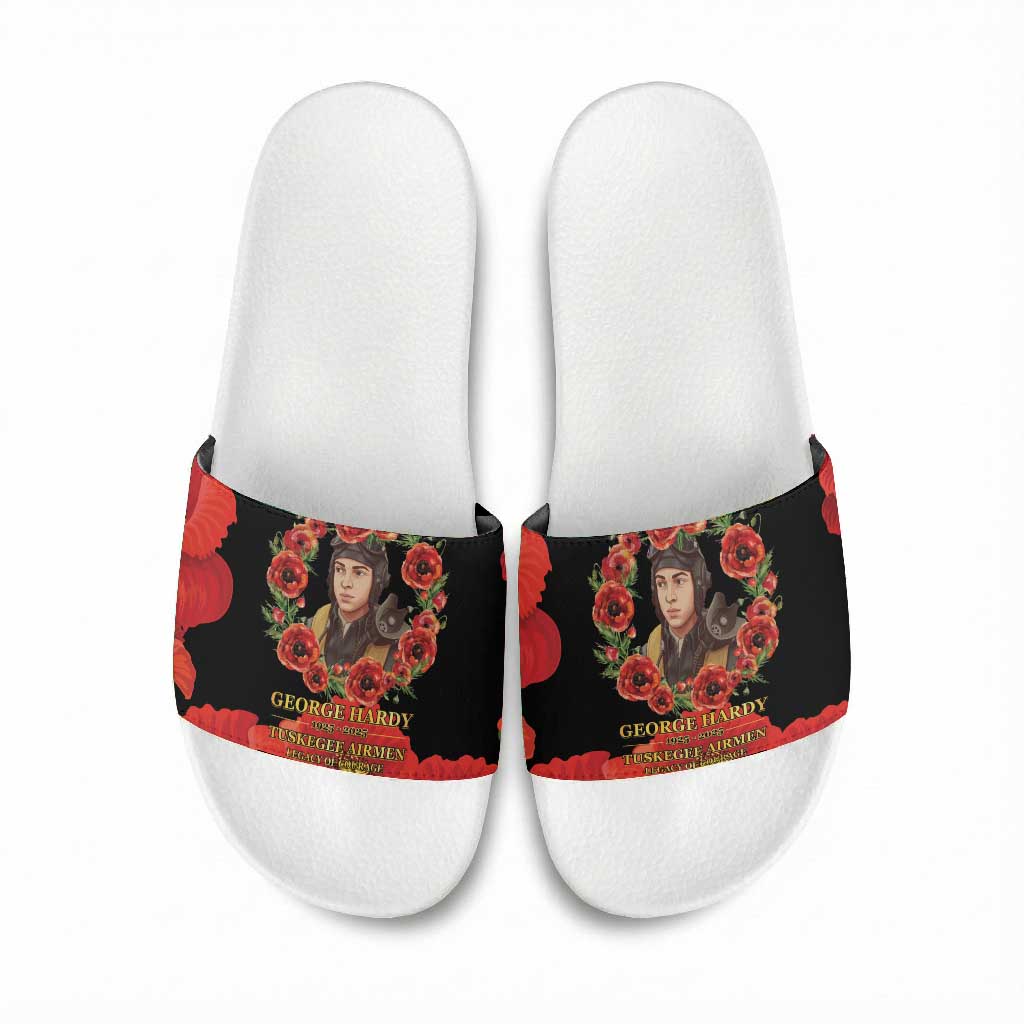 George Hardy Tuskegee Memorial Slide Sandals Red Tail Pilots Legacy of Courage