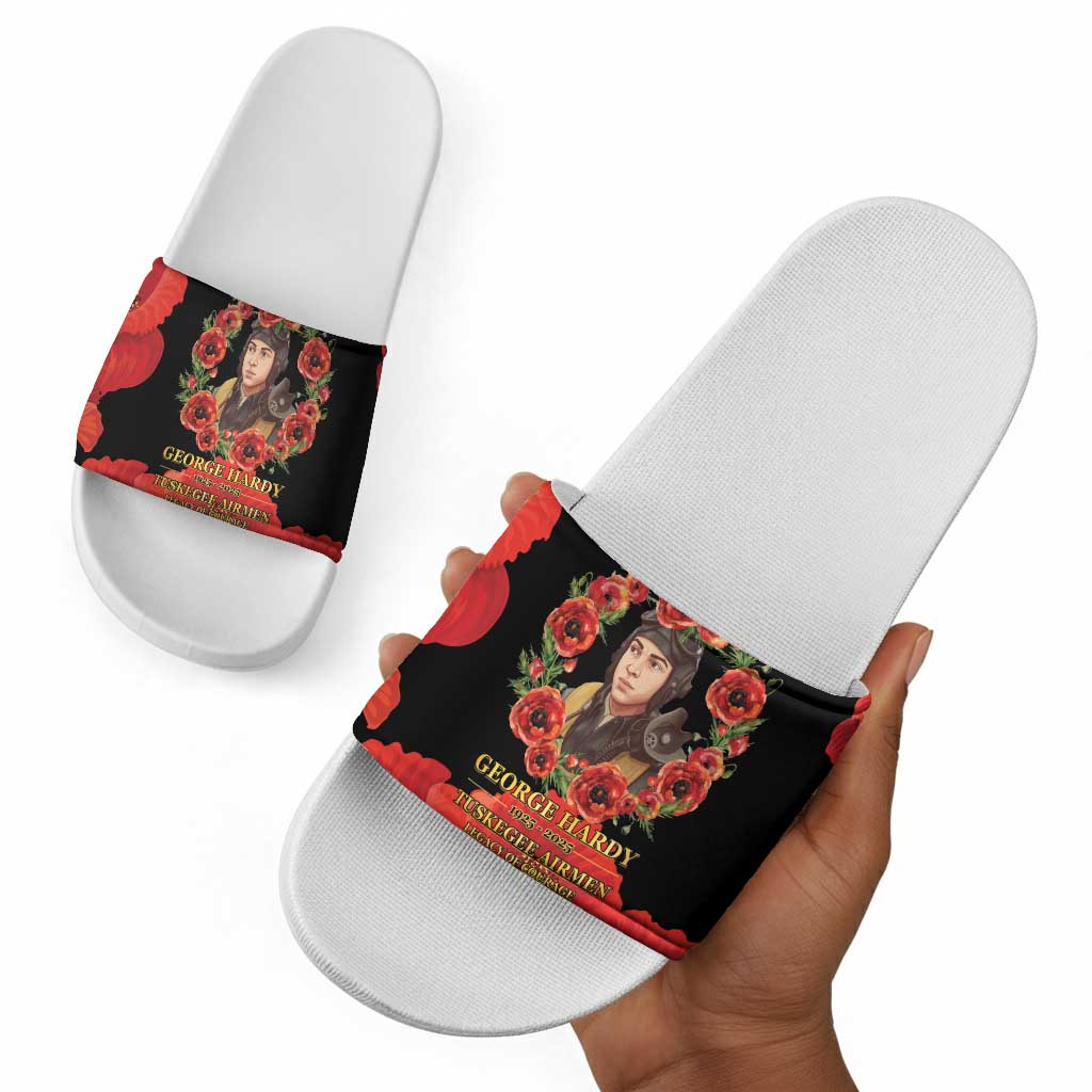 George Hardy Tuskegee Memorial Slide Sandals Red Tail Pilots Legacy of Courage