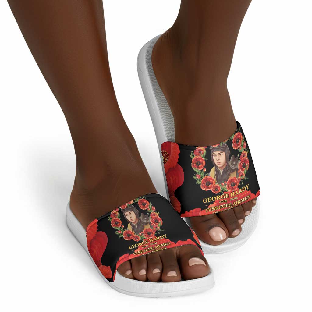 George Hardy Tuskegee Memorial Slide Sandals Red Tail Pilots Legacy of Courage