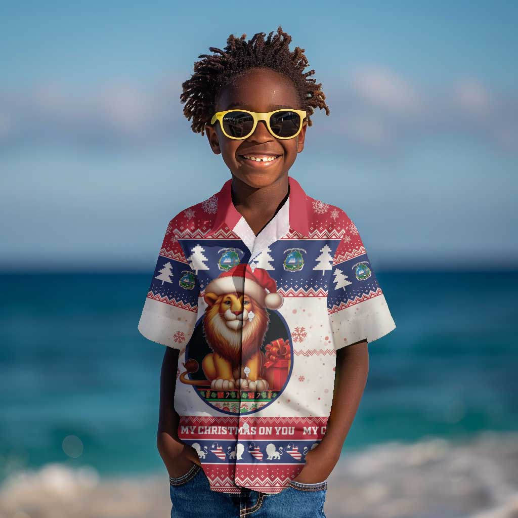 Liberia Christmas Kid Hawaiian Shirt African Lion Santa