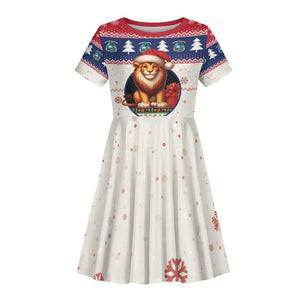 Liberia Christmas Kid Short Sleeve Dress African Lion Santa