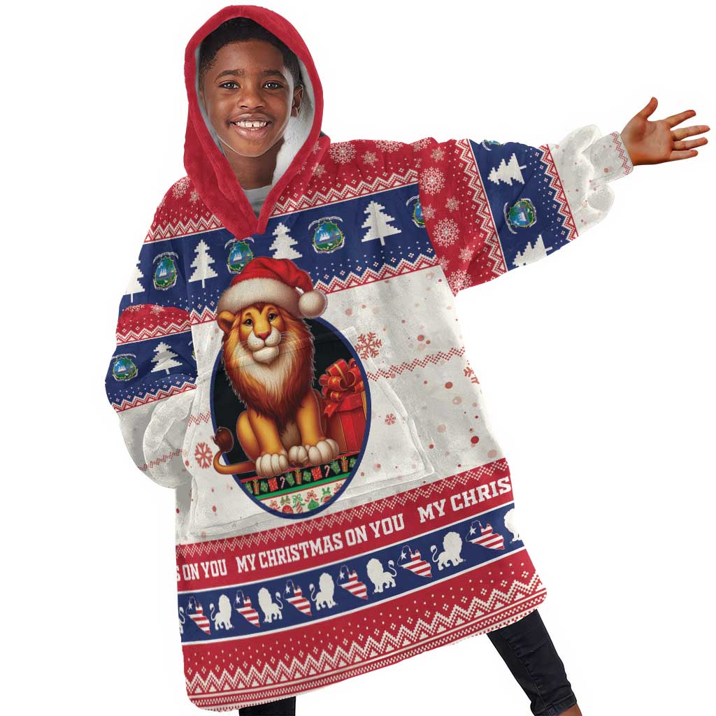 Liberia Christmas Kid Wearable Blanket Hoodie African Lion Santa