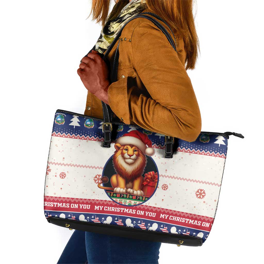 Liberia Christmas Leather Tote Bag African Lion Santa