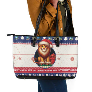 Liberia Christmas Leather Tote Bag African Lion Santa