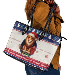 Liberia Christmas Leather Tote Bag African Lion Santa