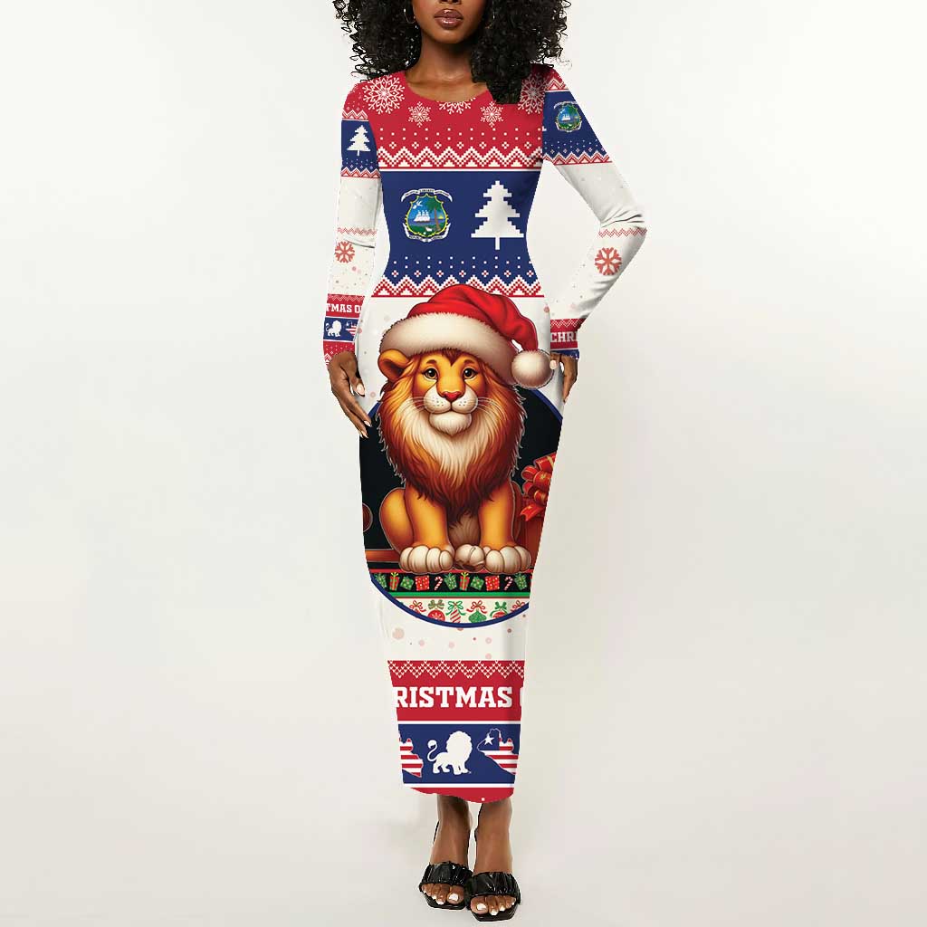 Liberia Christmas Long Sleeve Bodycon Dress African Lion Santa