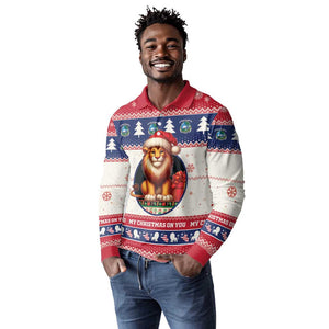 Liberia Christmas Long Sleeve Polo Shirt African Lion Santa