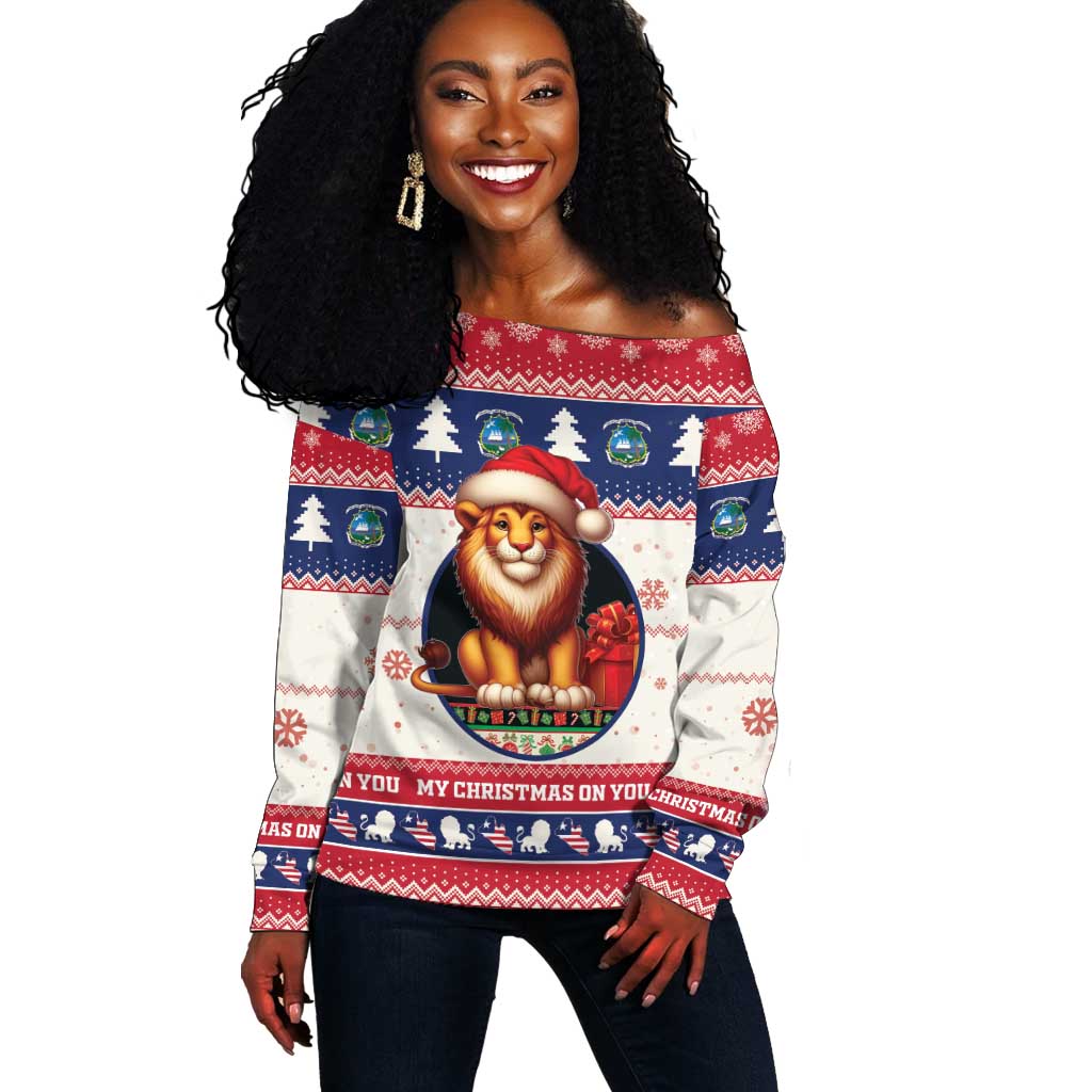 Liberia Christmas Off Shoulder Sweater African Lion Santa