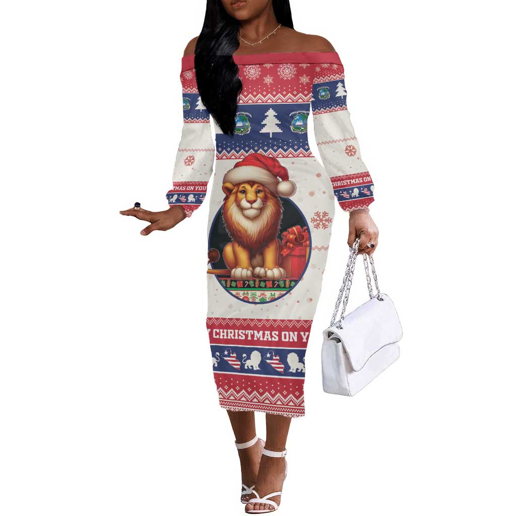 Liberia Christmas Off The Shoulder Long Sleeve Dress African Lion Santa