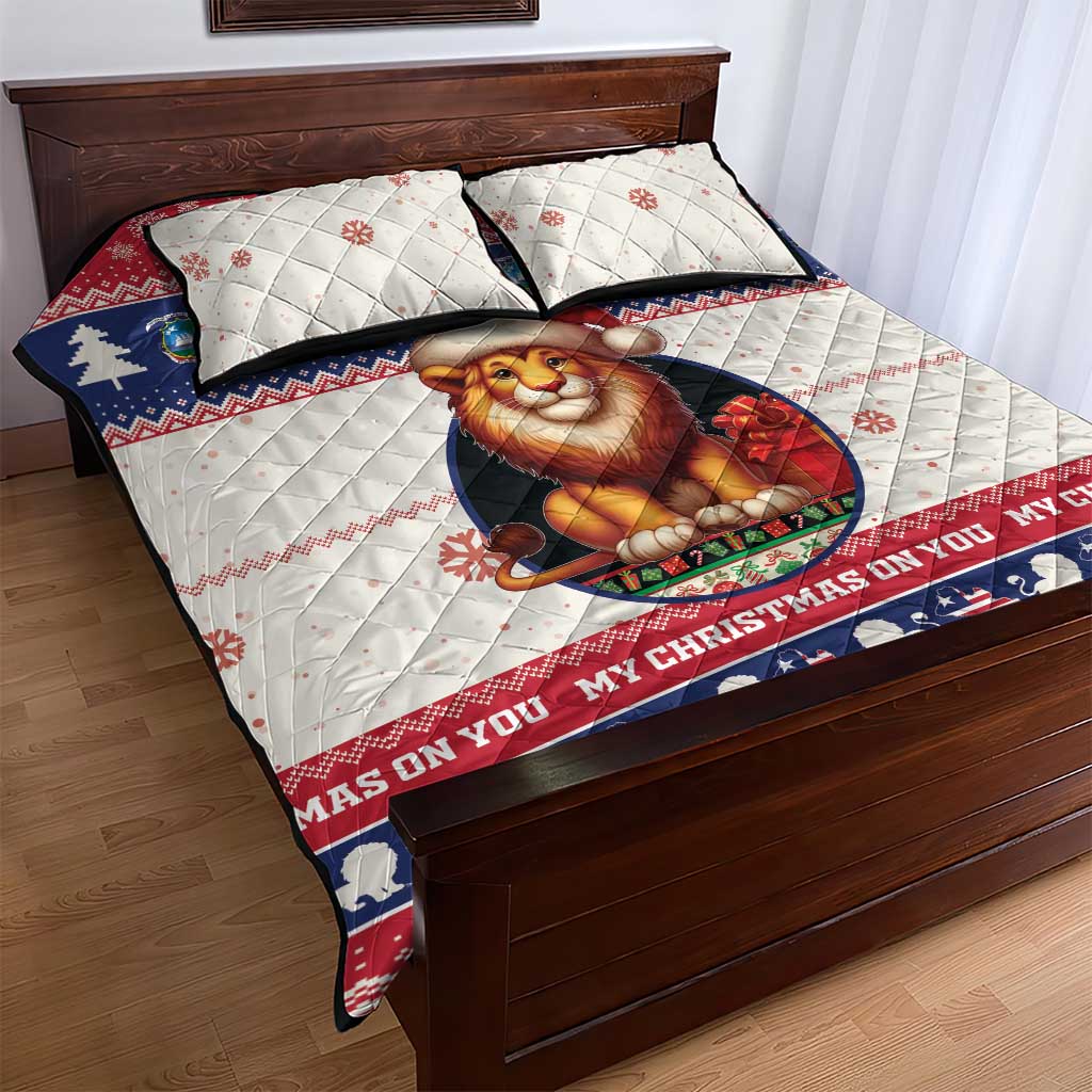 Liberia Christmas Quilt Bed Set African Lion Santa