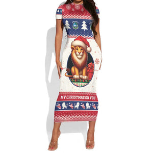 Liberia Christmas Short Sleeve Bodycon Dress African Lion Santa